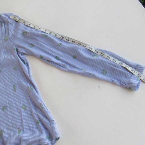 Hannah Women's Blue Cactus Print Striped Button-Up Long sleeves Top Size M - Picture 7 of 7